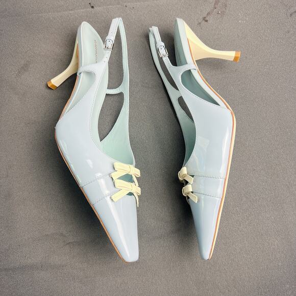 Reformation Noreen Aqua Patent Slingback Heels Sz 9.5 - Picture 5 of 7